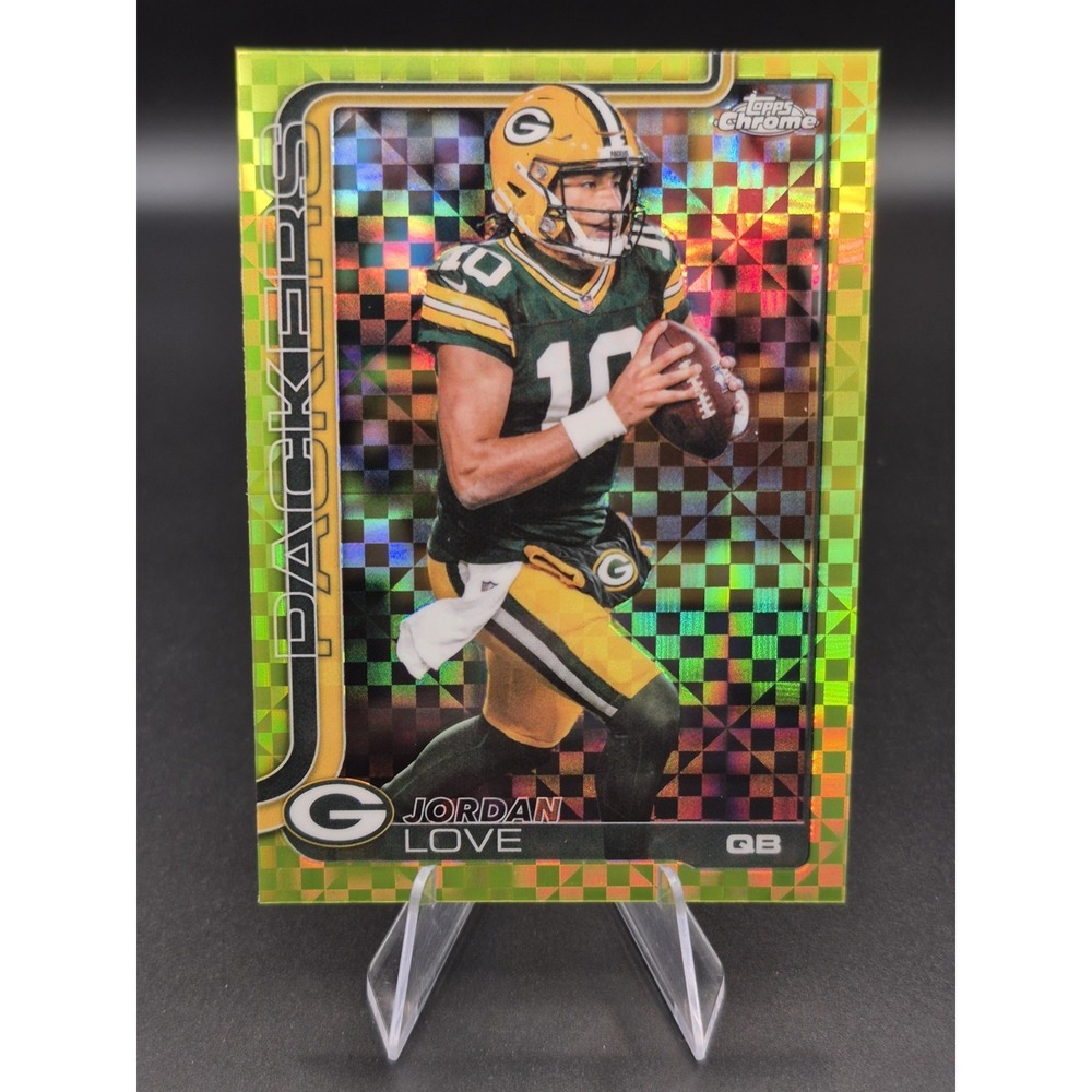 2025 Topps Chrome Jordan Love #109 Lime Green X-Fractor Green Bay Packers